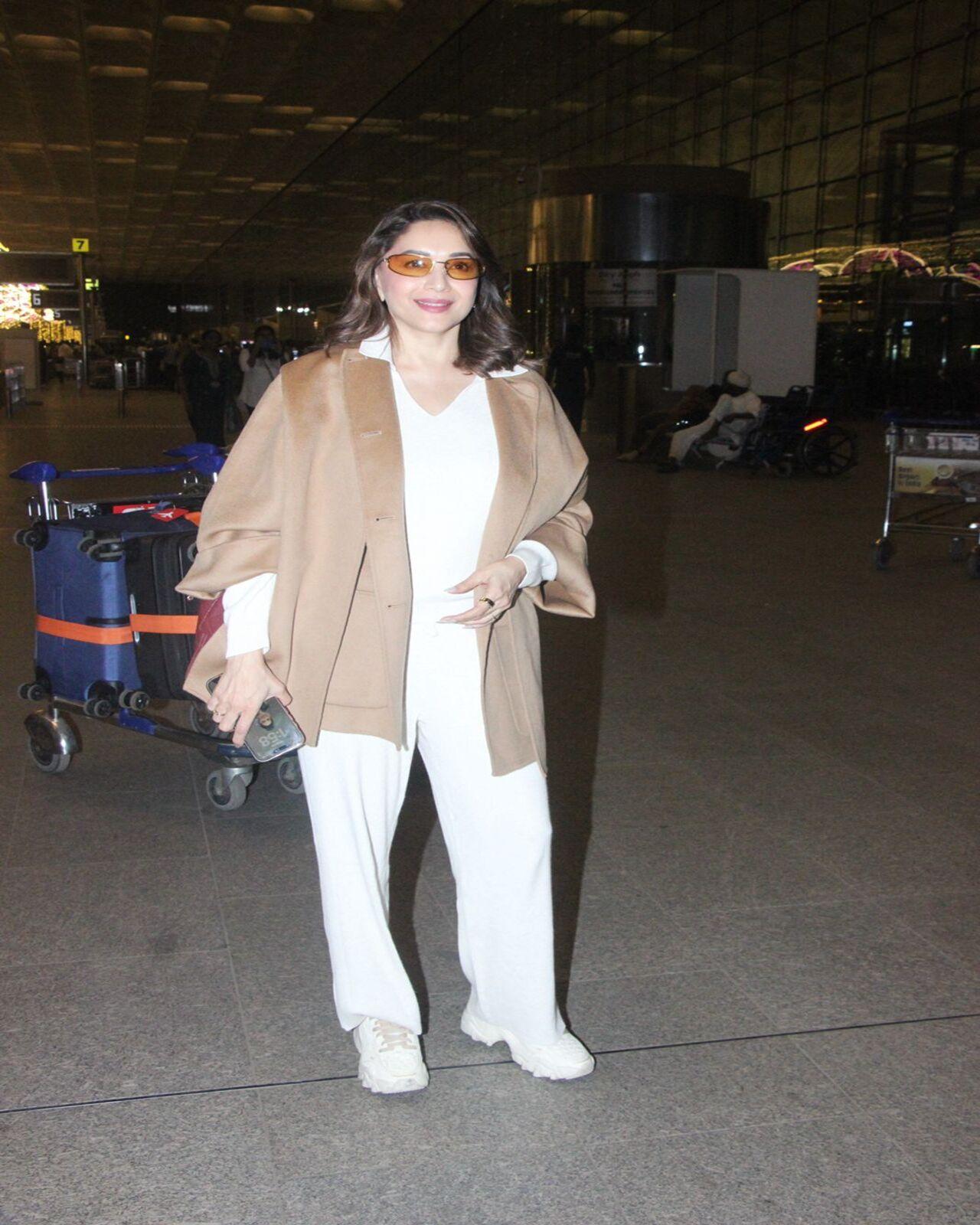 Madhuri Dixit was seen taking an early morning flight as she was spotted at the airport.